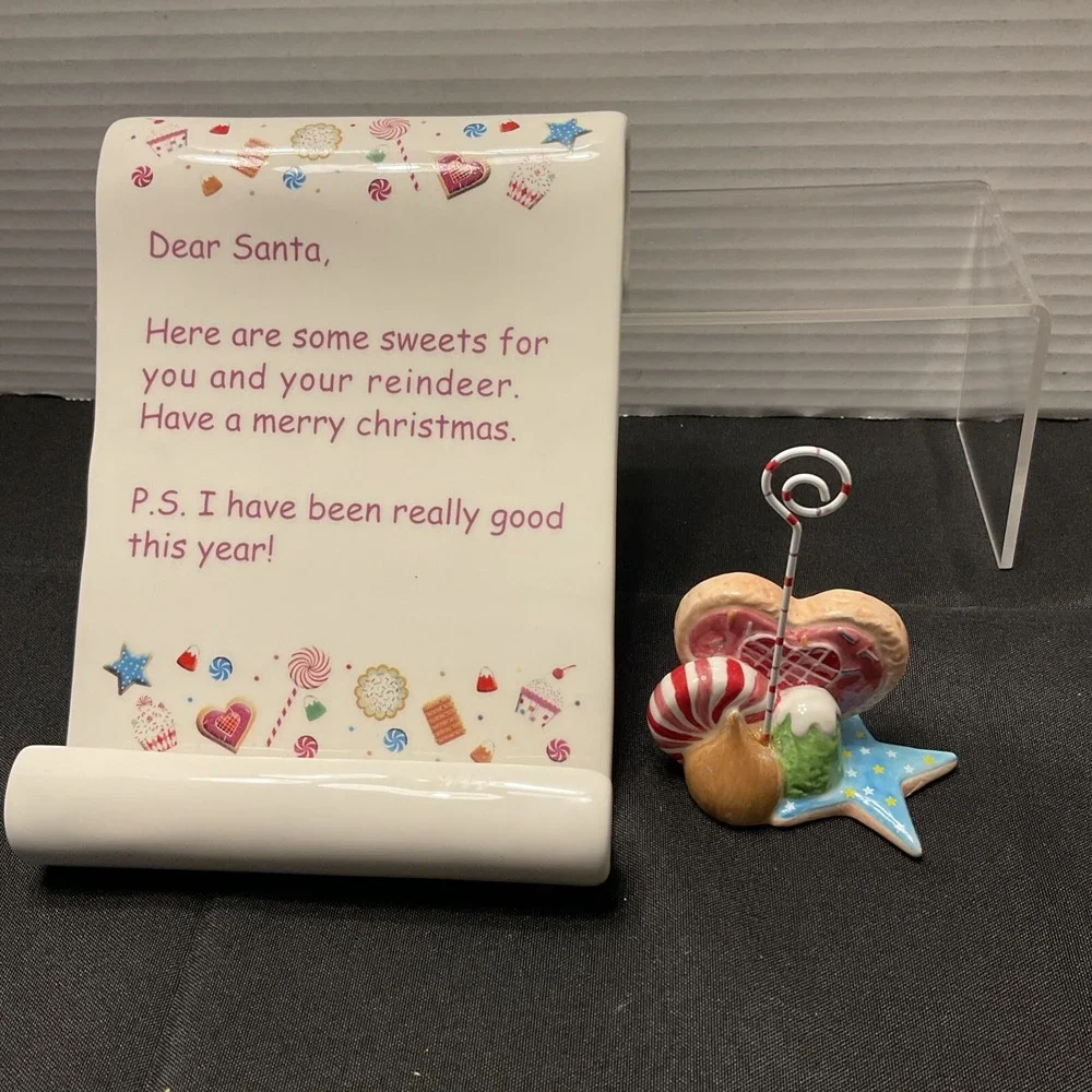 Dept 56 Glitterville Ceramic Dear Santa Letter Scroll, Cookie Recipe Card Holder